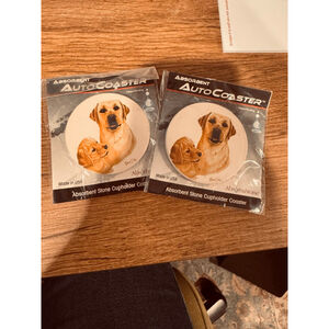 Unisex AbsorbaStone car cpholder Coasters One Size Beige Brown Labrador Dog Set